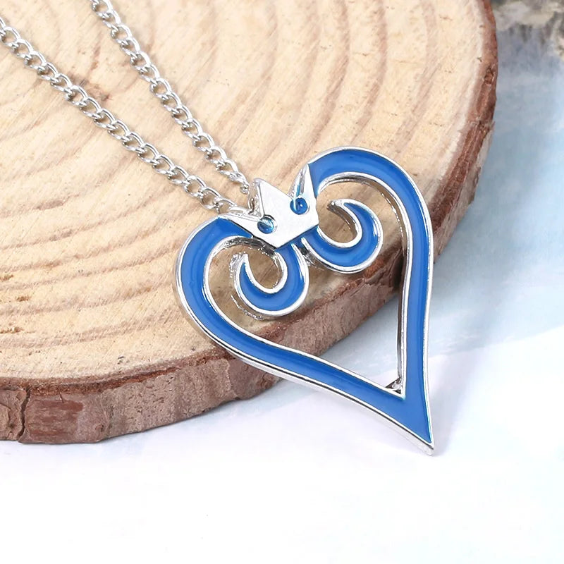 Kingdom Hearts Sora Blue Crown Heart Metal Pendant Necklace