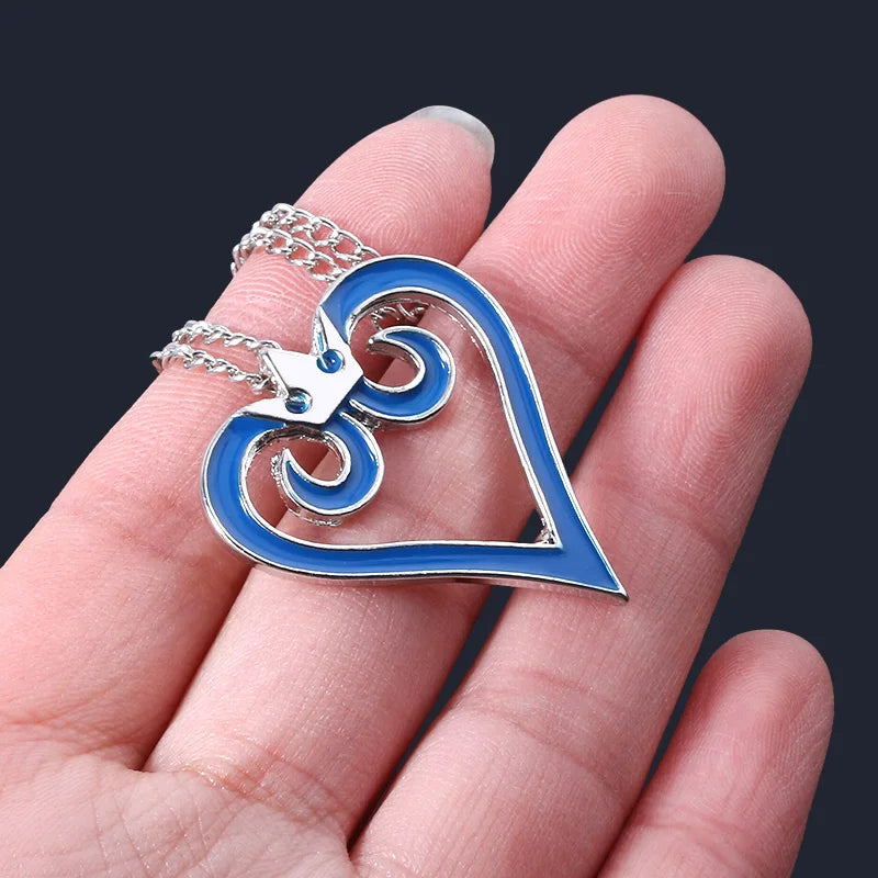 Kingdom Hearts Sora Blue Crown Heart Metal Pendant Necklace