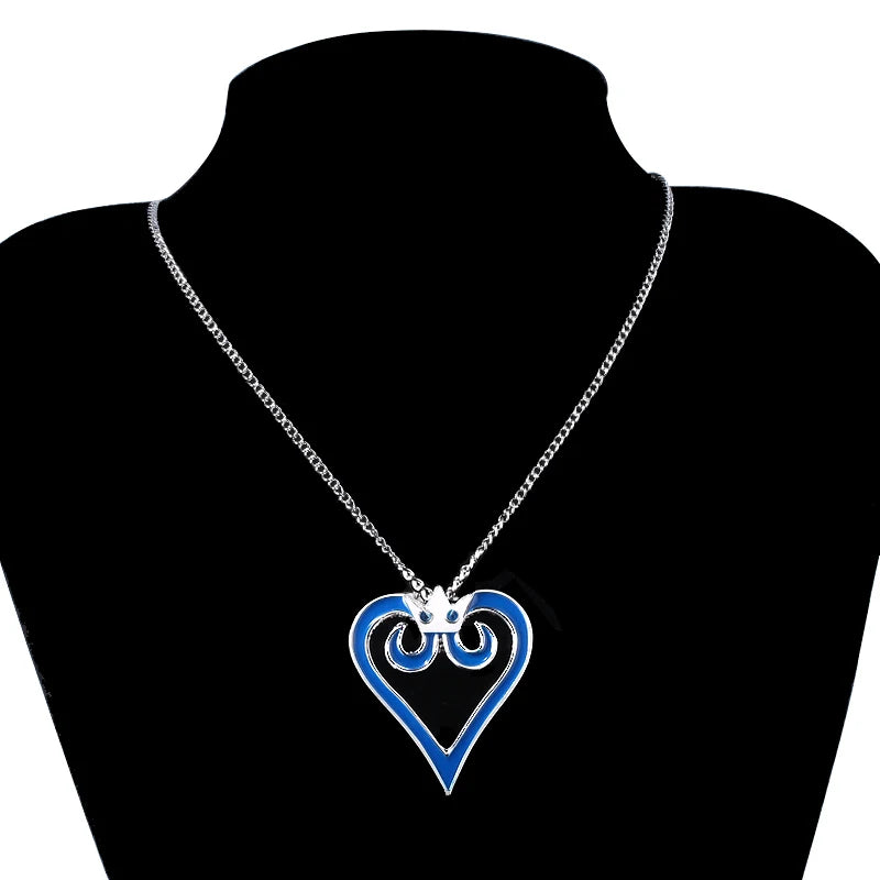 Kingdom Hearts Sora Blue Crown Heart Metal Pendant Necklace