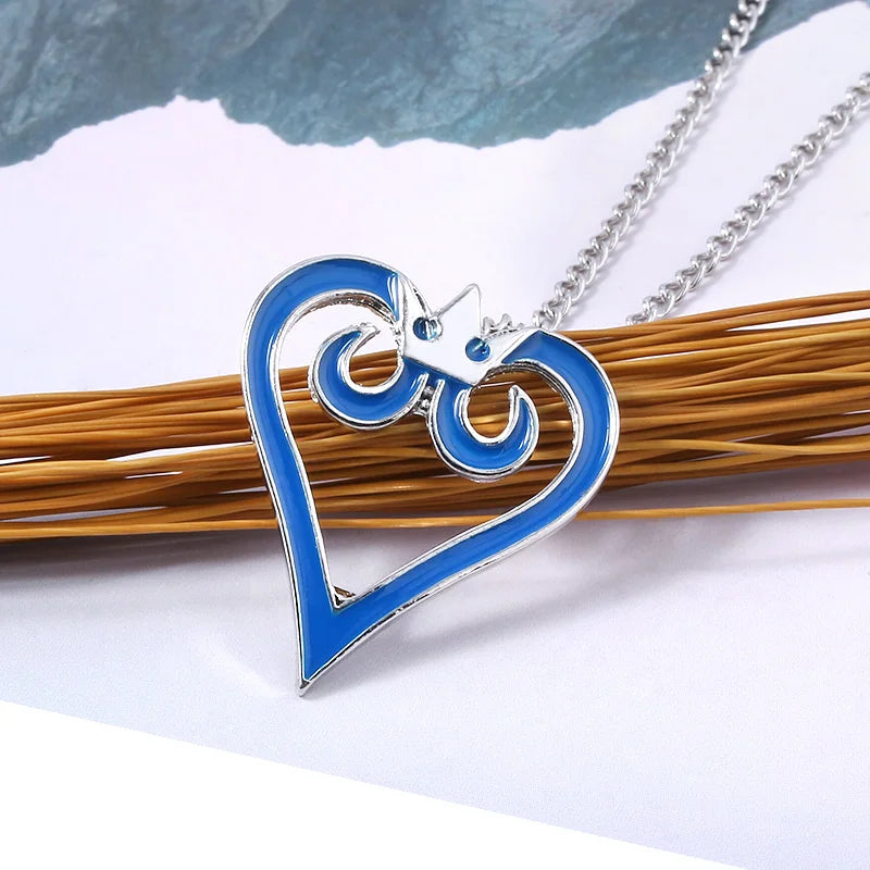 Kingdom Hearts Sora Blue Crown Heart Metal Pendant Necklace