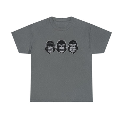 See Hear Speak Gorilla Heads Unisex Heavy Cotton Tee