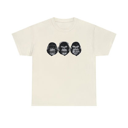 See Hear Speak Gorilla Heads Unisex Heavy Cotton Tee