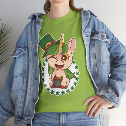 St. Patrick's Day Unicorn Unisex Heavy Cotton Tee