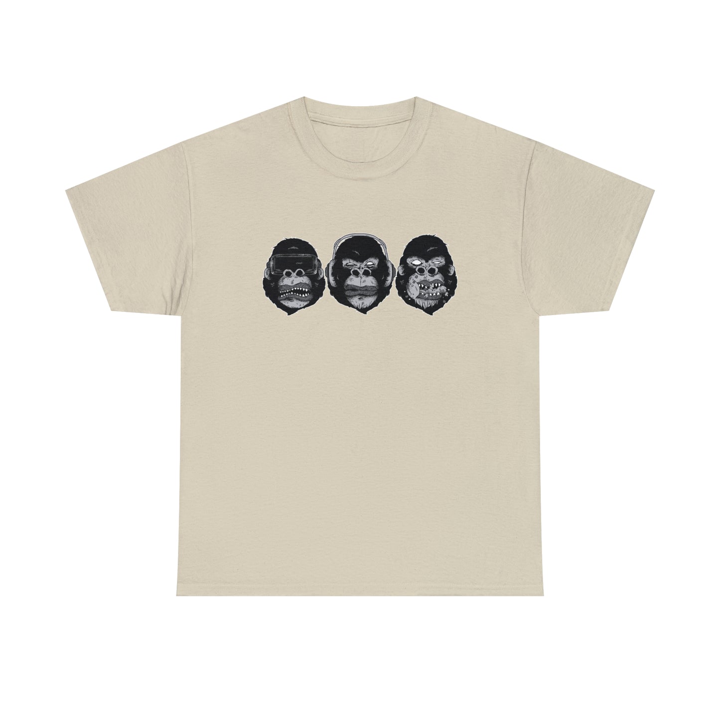 See Hear Speak Gorilla Heads Unisex Heavy Cotton Tee