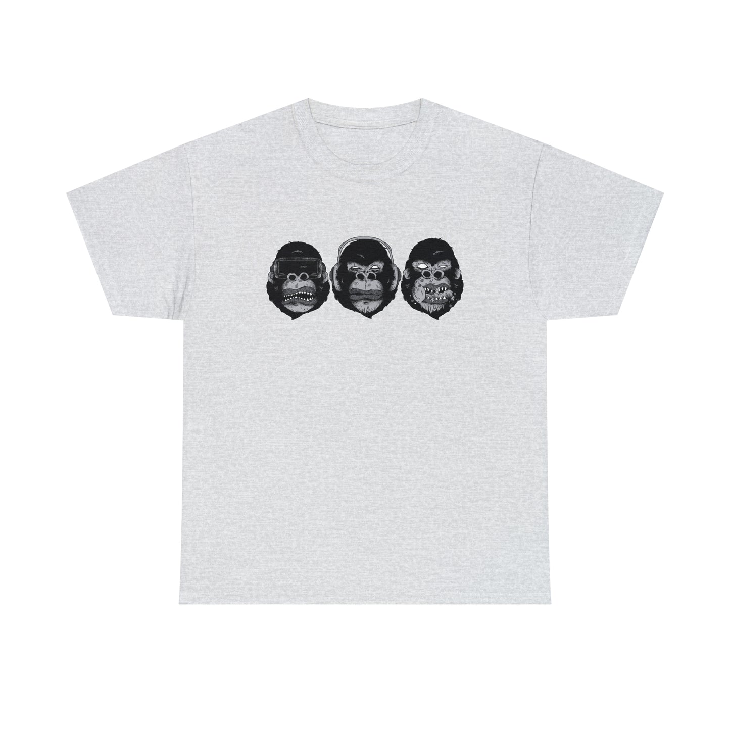 See Hear Speak Gorilla Heads Unisex Heavy Cotton Tee