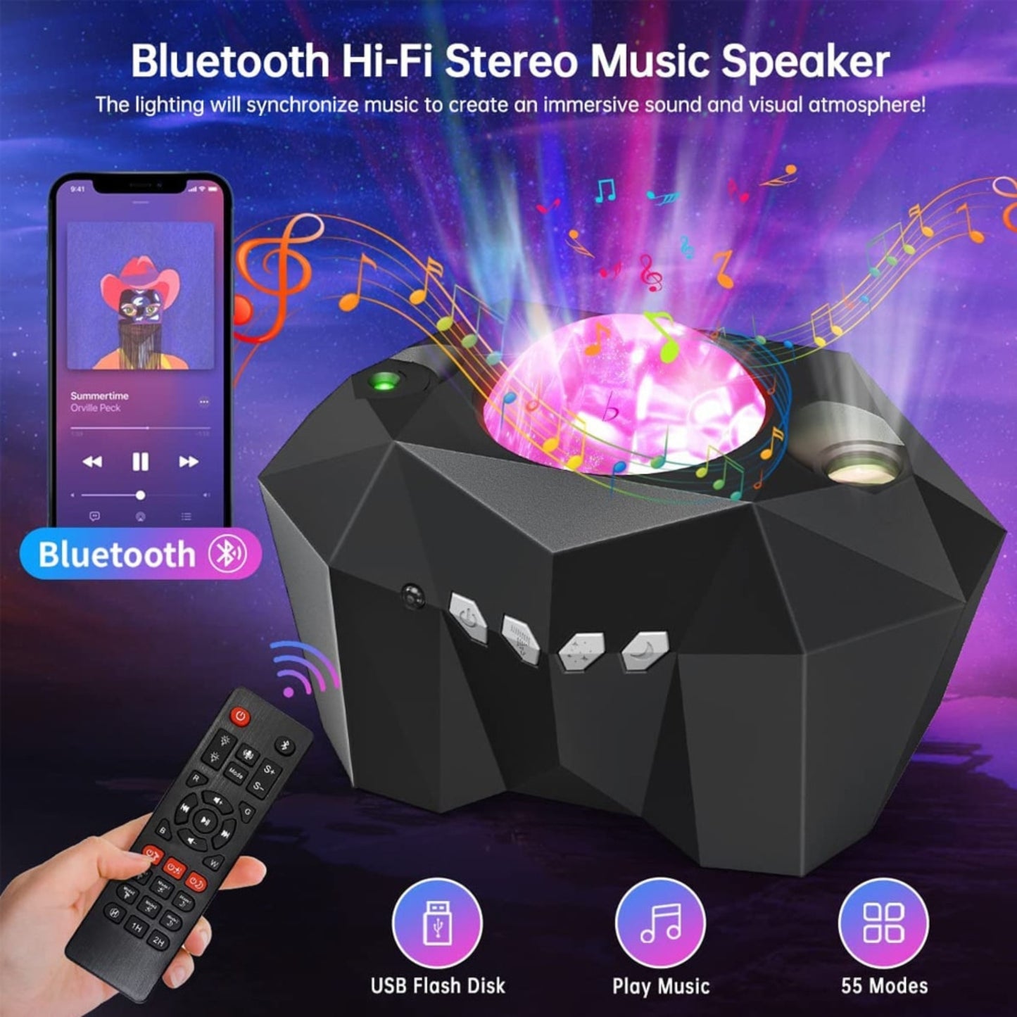 Dream Aurora Star Lights Galaxy Moon Projector and Bluetooth Speaker with Remote Control
