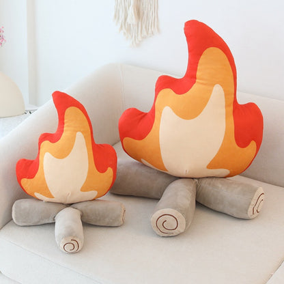 Plush Cartoon-Style Campfire Throw Pillow