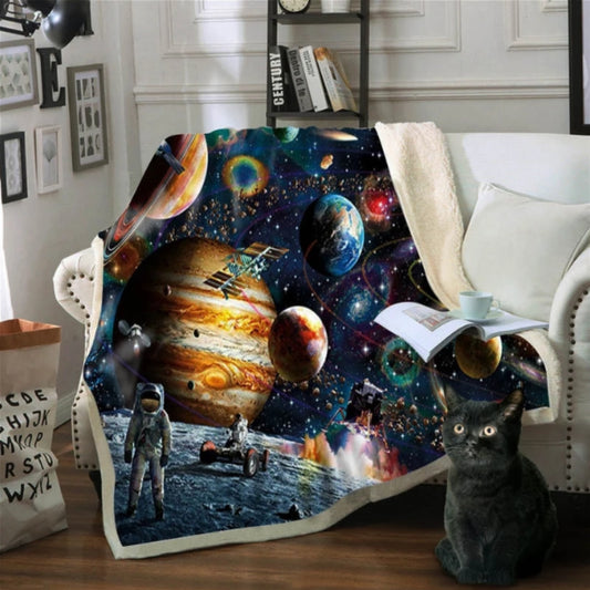 Space Theme Extra Soft Sherpa Fleece Blanket
