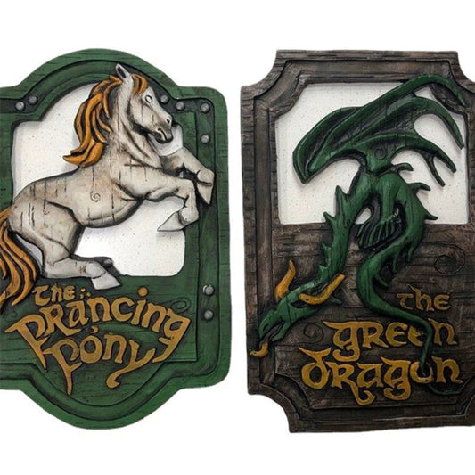 Resin Middle Earth Tavern Prancing Pony Green Dragon Wall Hanging Sign