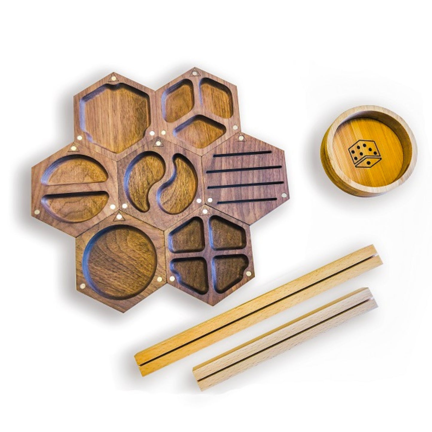 Black Walnut Wooden Board Game Organizer Storage Accessories