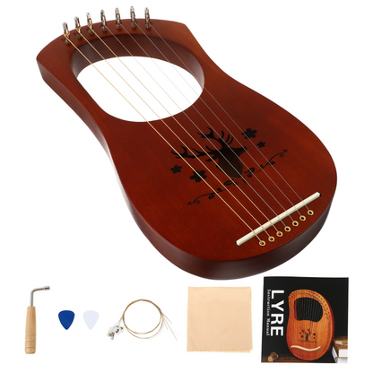 7-String Wooden Mahogany Ancient Style Lyre Harp