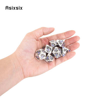 Asixsix 7 Pcs Black Dragon White Solid Metal Dice Set