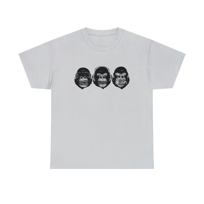 See Hear Speak Gorilla Heads Unisex Heavy Cotton Tee