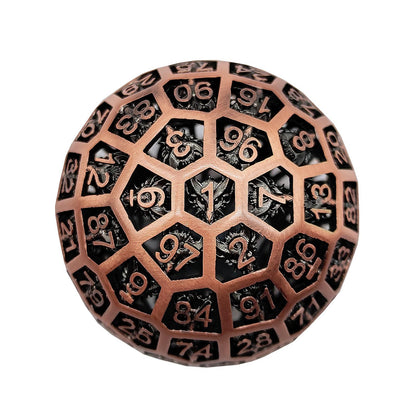 D100 Hollow Copper Metal 100 Sided Dice
