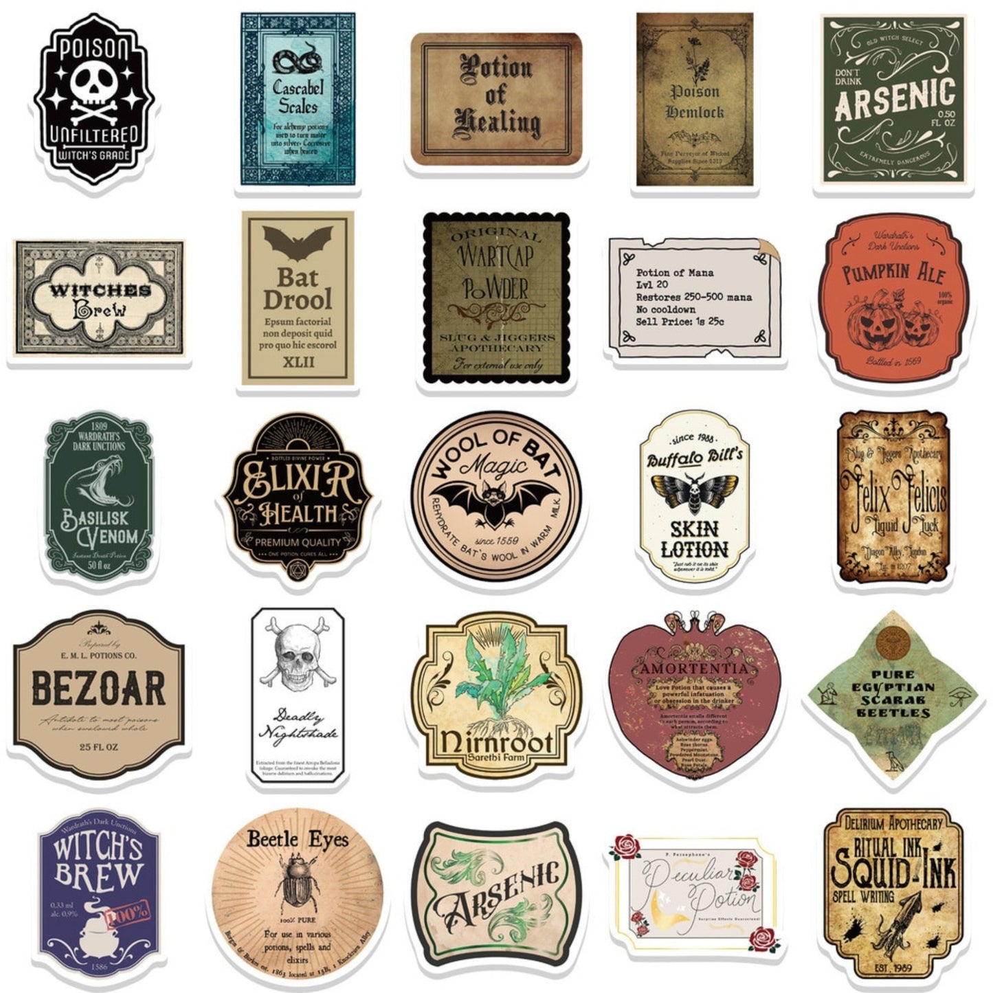 50 Pcs Magic Potion Bottle Decorative Label Stickers