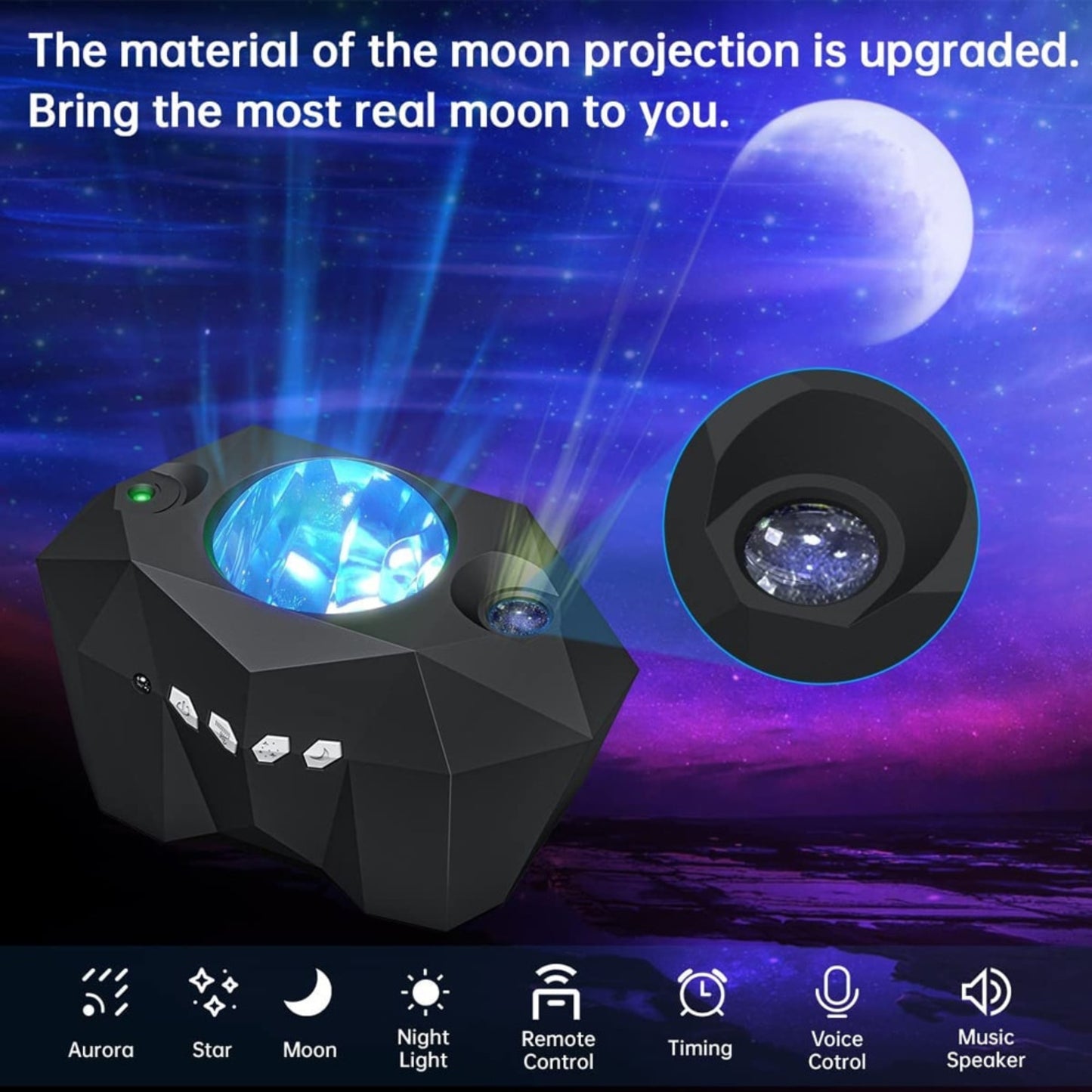 Dream Aurora Star Lights Galaxy Moon Projector and Bluetooth Speaker with Remote Control