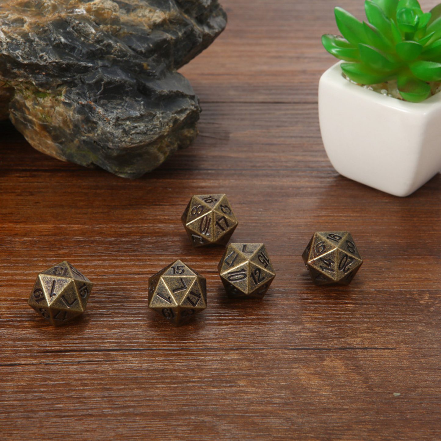 Gold or Bronze Colored Metal D20 Gaming Dice