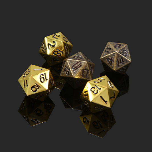 Gold or Bronze Colored Metal D20 Gaming Dice
