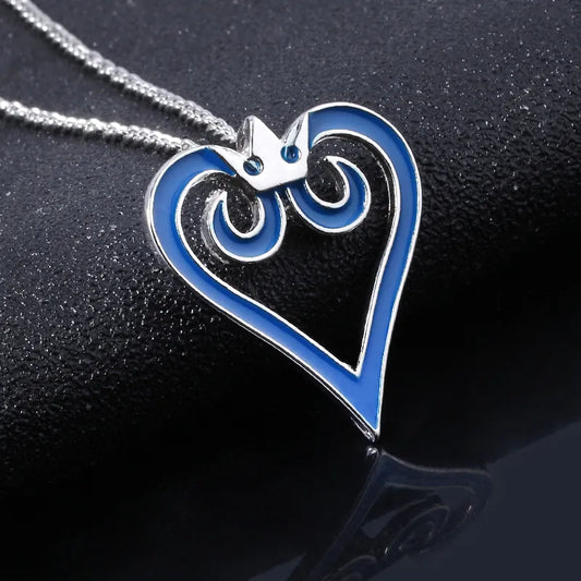 Kingdom Hearts Sora Blue Crown Heart Metal Pendant Necklace