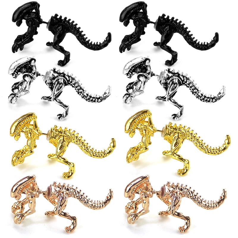 Alien Xenomorph Metal Stud Earrings Pair