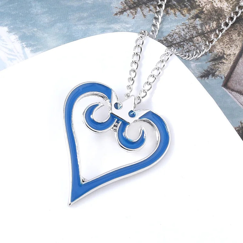 Kingdom Hearts Sora Blue Crown Heart Metal Pendant Necklace
