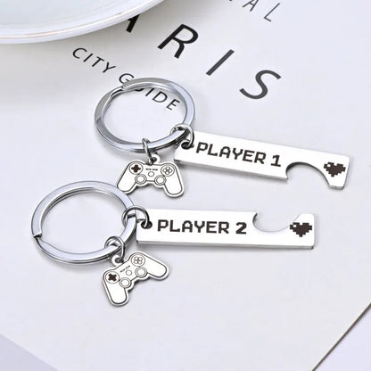 2 Pcs Player 1 Player 2 Matching Couple's Love Keychain