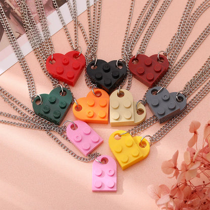 2 Pcs Heart Brick Couple's Love Necklace Set