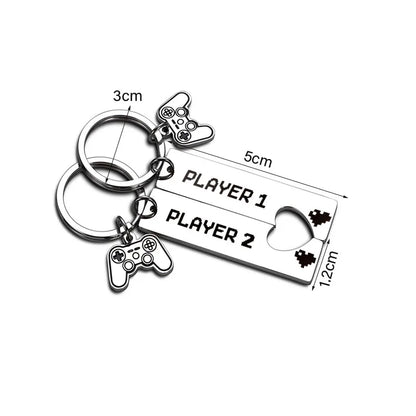 2 Pcs Player 1 Player 2 Matching Couple's Love Keychain
