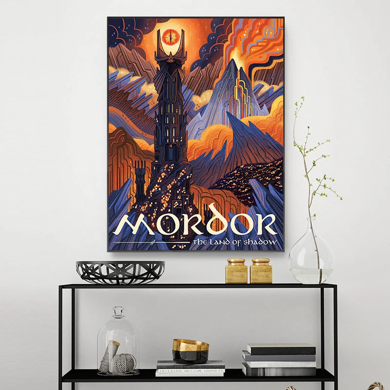 Middle Earth Retro Travel Poster Canvas Print