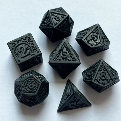 Victorian Style Black Acrylic Multisided Dice Set for Role Playing Tabletop Games