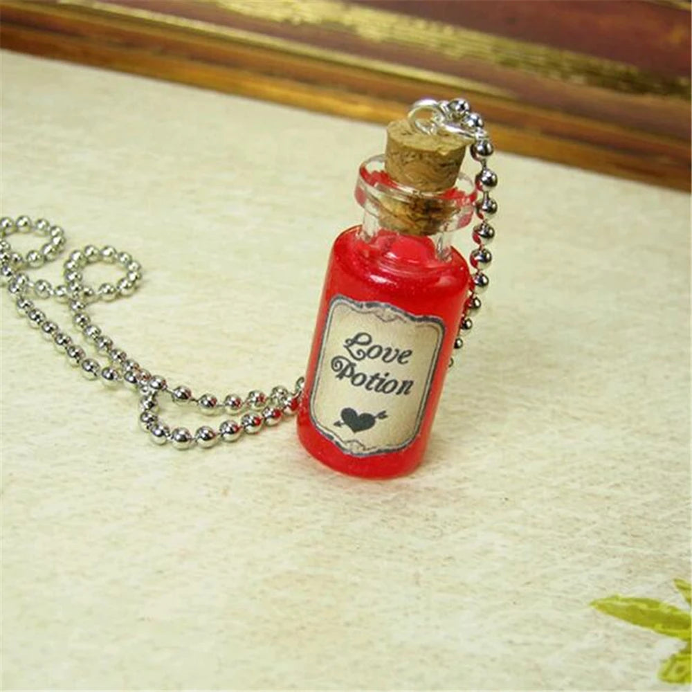 Love Potion Liquid Filled Glass Bottle Necklace Charm