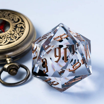 Cusdie Resin Sharp Edge D20 Dice with Metal Case