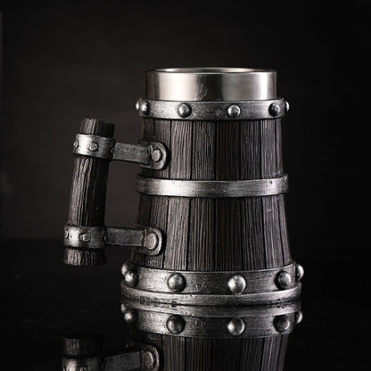 Wooden Barrel Style Stainless Steel And Resin Eco-Friendly Mug