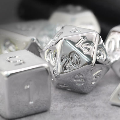 7 Pcs Silver Acrylic Dice Set for DND and RPG Table Games