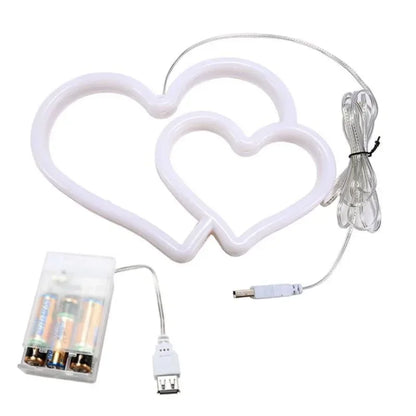 Heart Shaped LED Neon Light Wall Decoration with USB & Battery Case