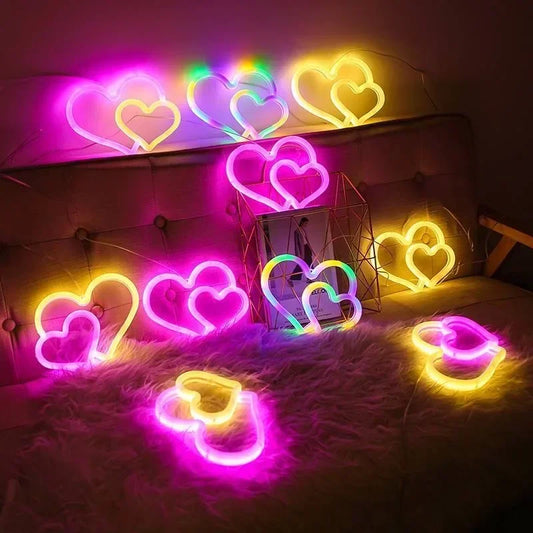 Heart Shaped LED Neon Light Wall Decoration with USB & Battery Case
