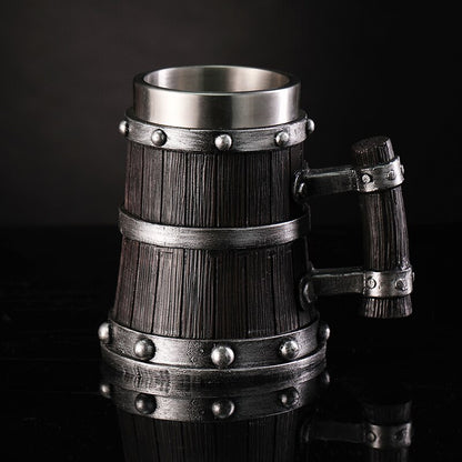 Wooden Barrel Style Stainless Steel And Resin Eco-Friendly Mug