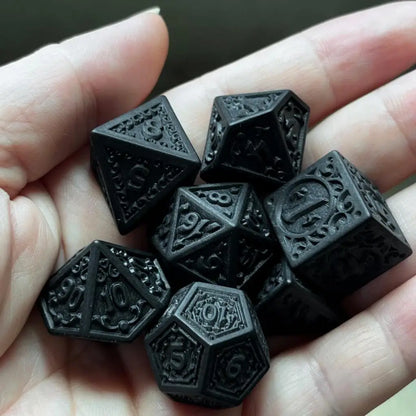 Victorian Style Black Acrylic Multisided Dice Set for Role Playing Tabletop Games