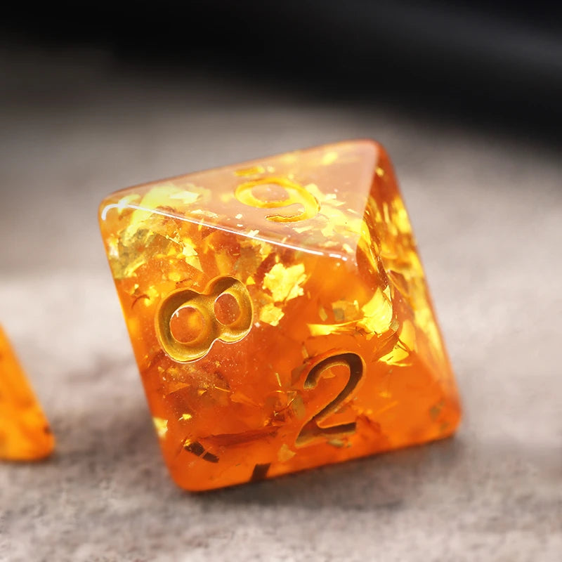 7 Pcs Acrylic Silver Foil Orange Crystal Dice Set